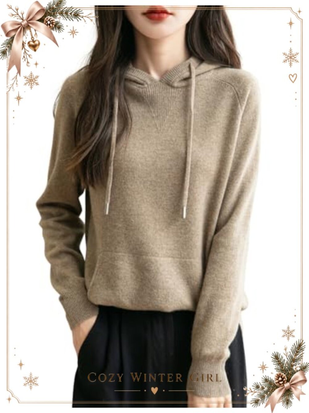 100% Merino Wool Knit Hoodie Sweatshirt Pocket Long Sleeve Pullover